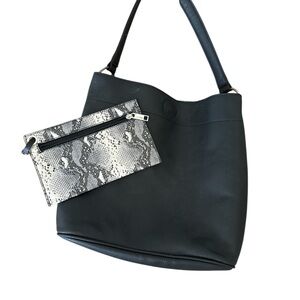 Black and Gray Shoulder Bag Set with Snakeskin Accent